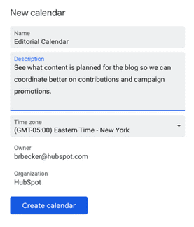 Menambahkan Detail di Google Kalender untuk Membuat Kalender Baru