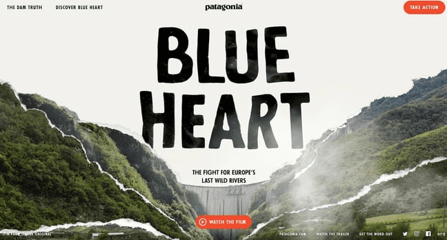 contoh microsite: beranda patagonia blue heart